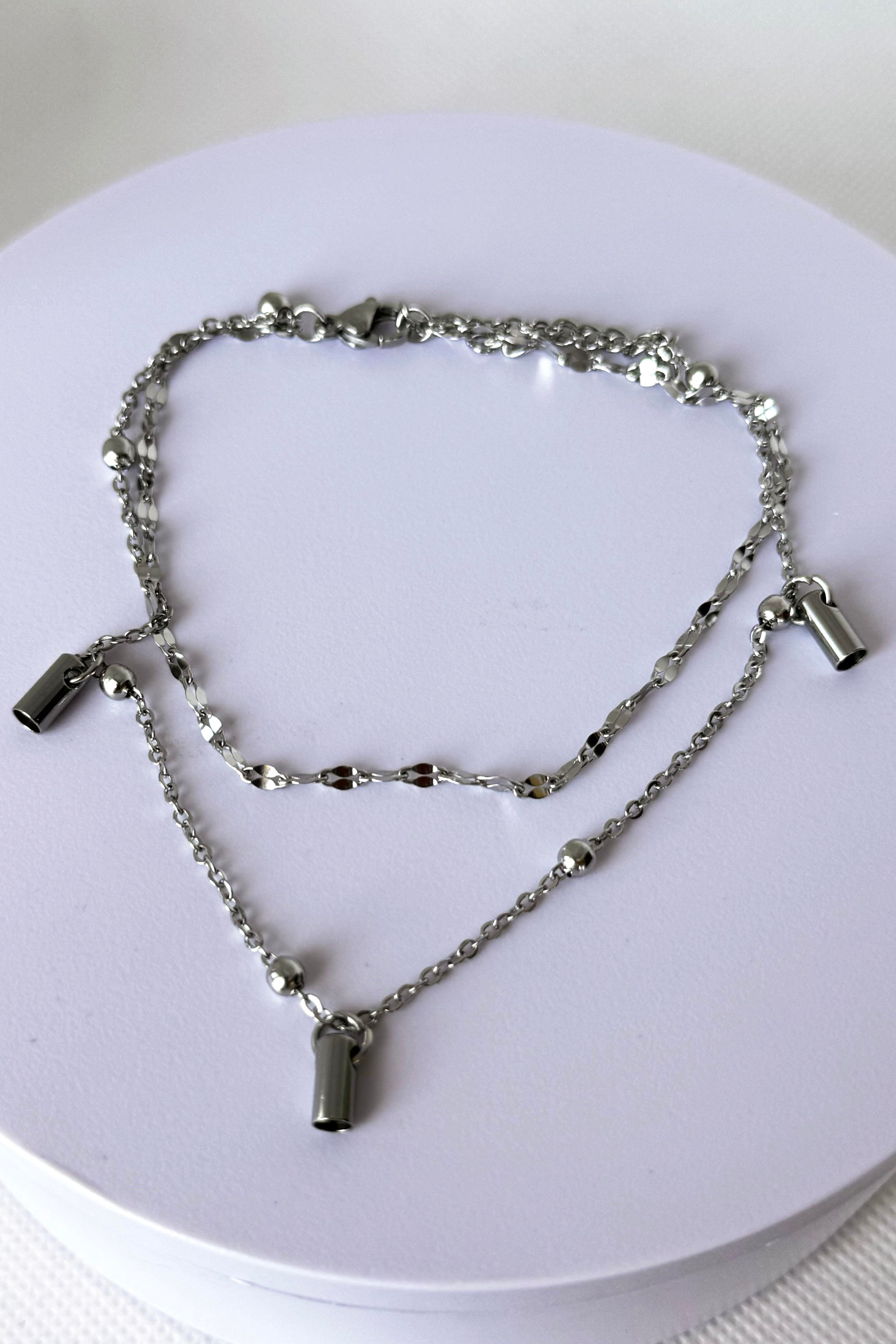 Gümüş Renk Zincir Detaylı Çelik Halhal