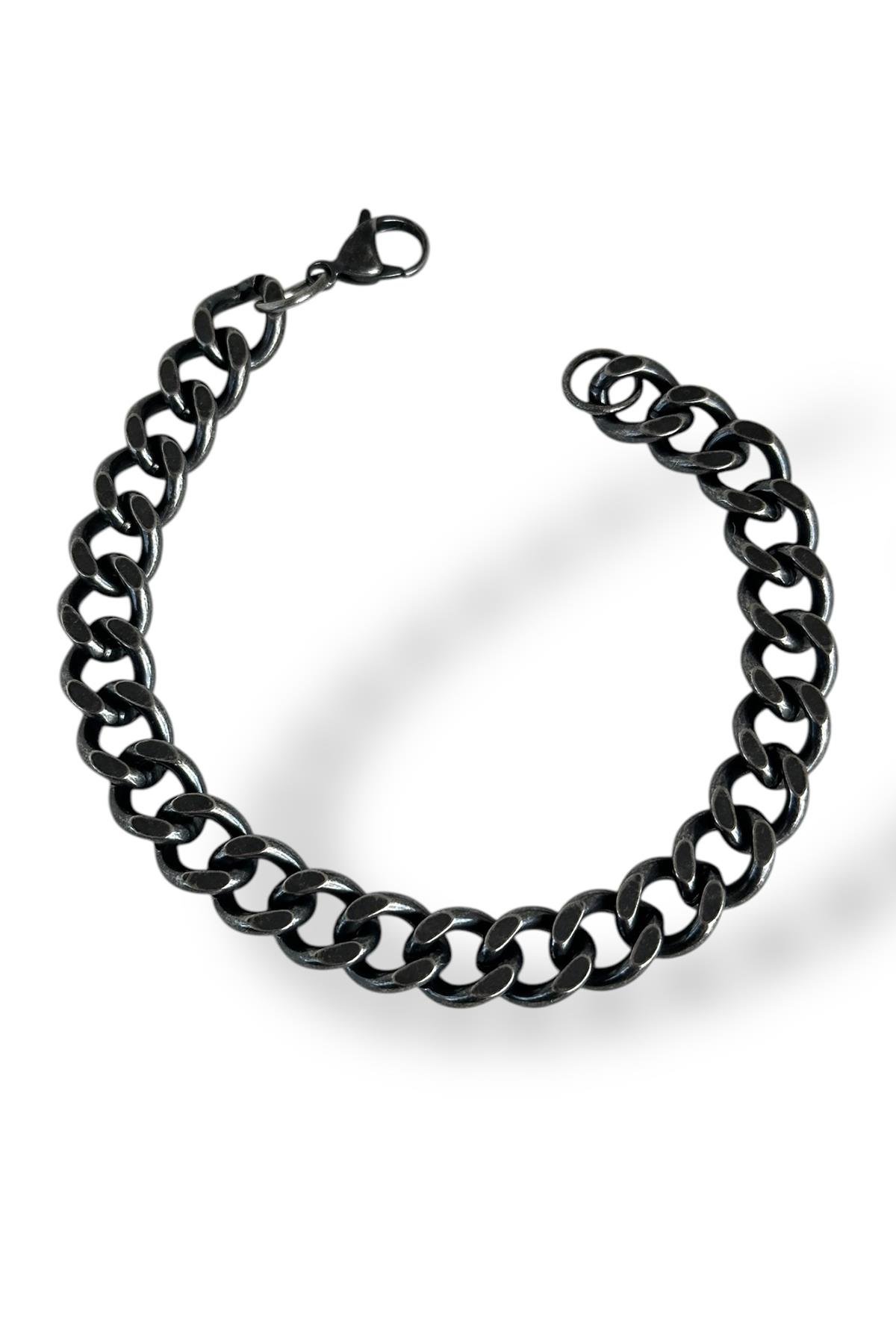 Gümüş Renk Zincir Detaylı Erkek Çelik Bileklik