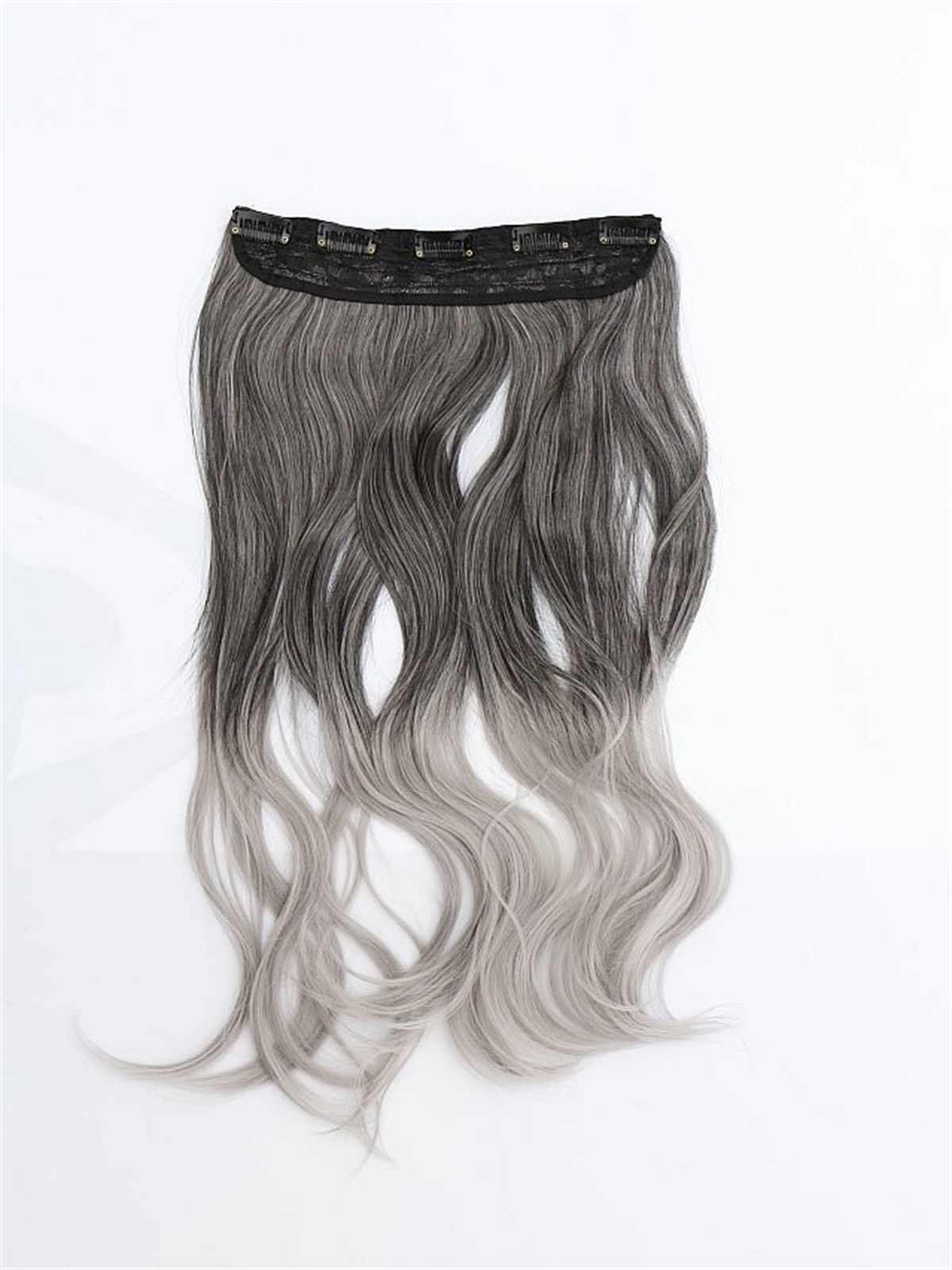 Isıya Dayanıklı Yarımay Çıt Çıt Saç Gri Ombre / Dalgalı / 60 Cm / 110 Gr / HT1BT0960