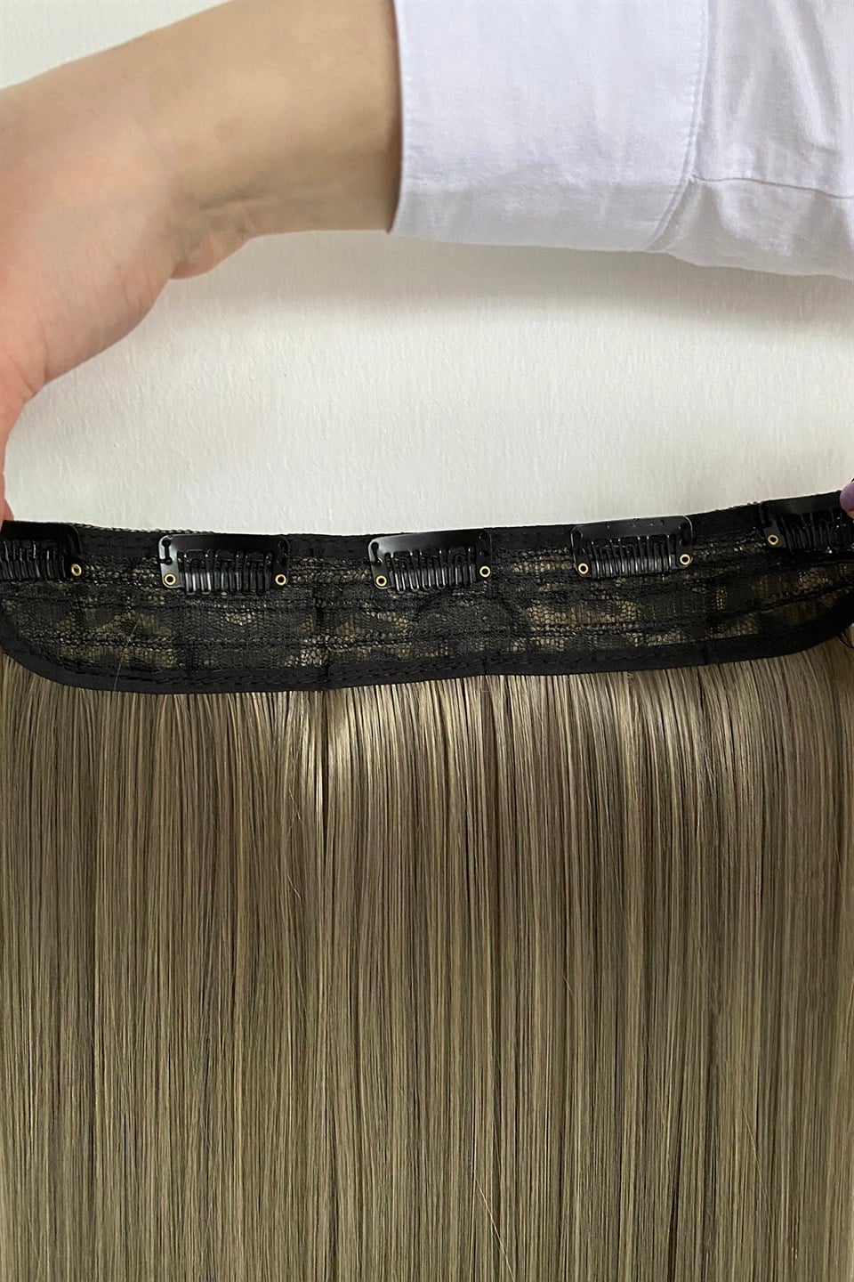 Isıya Dayanıklı Yarımay Çıt Çıt Saç Küllü Kumral Ombre / Düz / 60 Cm / 110 Gr /  4#613#