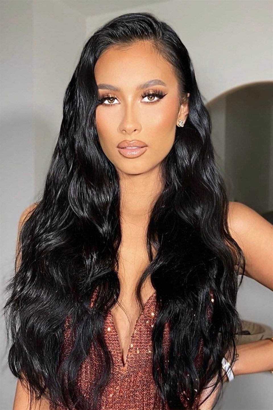 Heat Resistant Washable Semi-Ray Hair - HT1 - Black - Wavy - 60 Cm - 110 Gr + 2 Pieces of Side Snap Hair