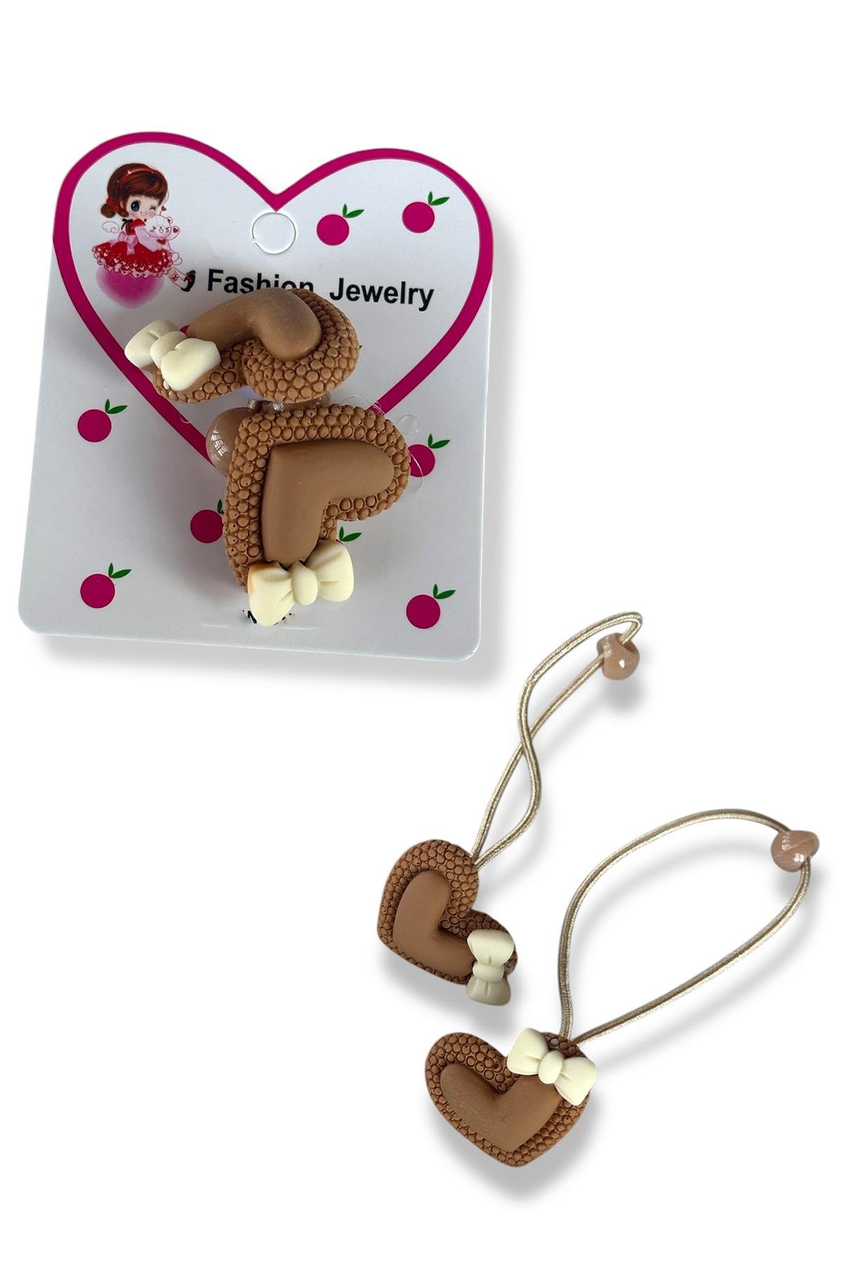 Kahve Renk Kalp Figürlü Lastik Toka