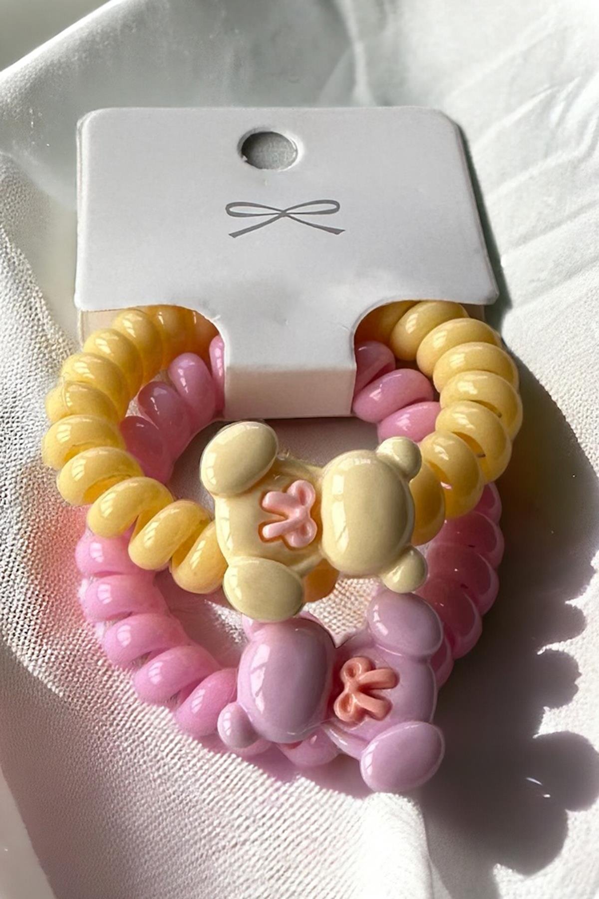 Karışık Renk 2'li Ayıcık Detaylı Helezon Toka 