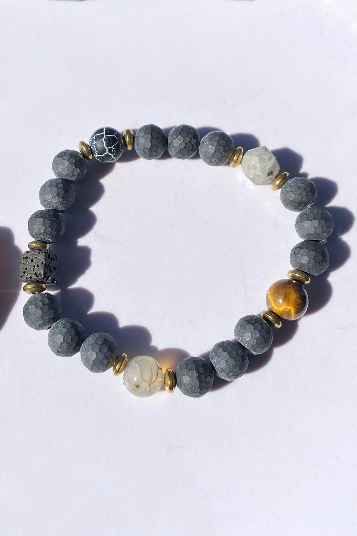 Karışık Renk Boncuk Detaylı Erkek Bileklik