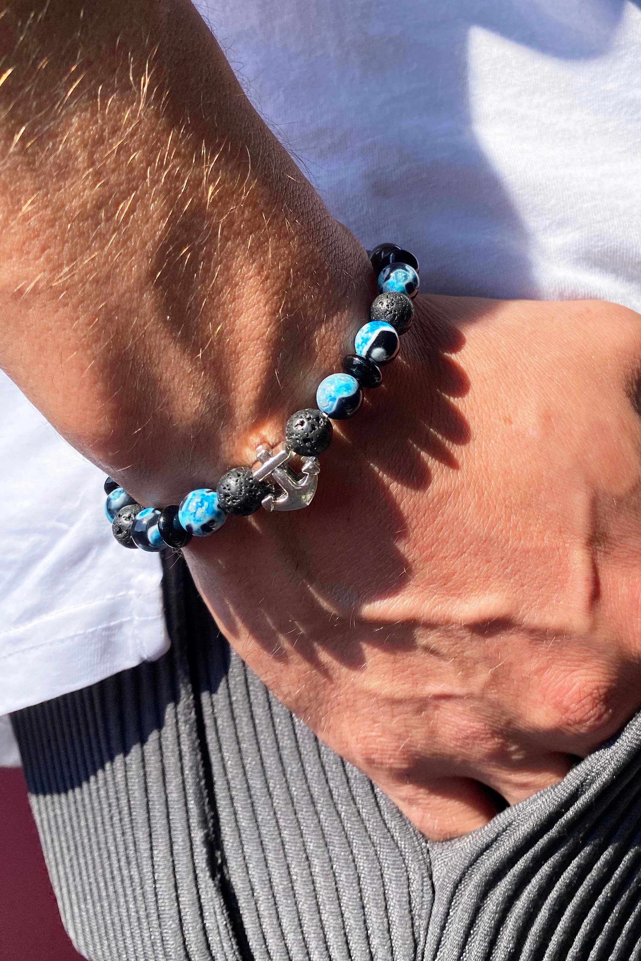 Karışık Renk Çapa Figürlü Boncuk Detaylı Erkek Bileklik