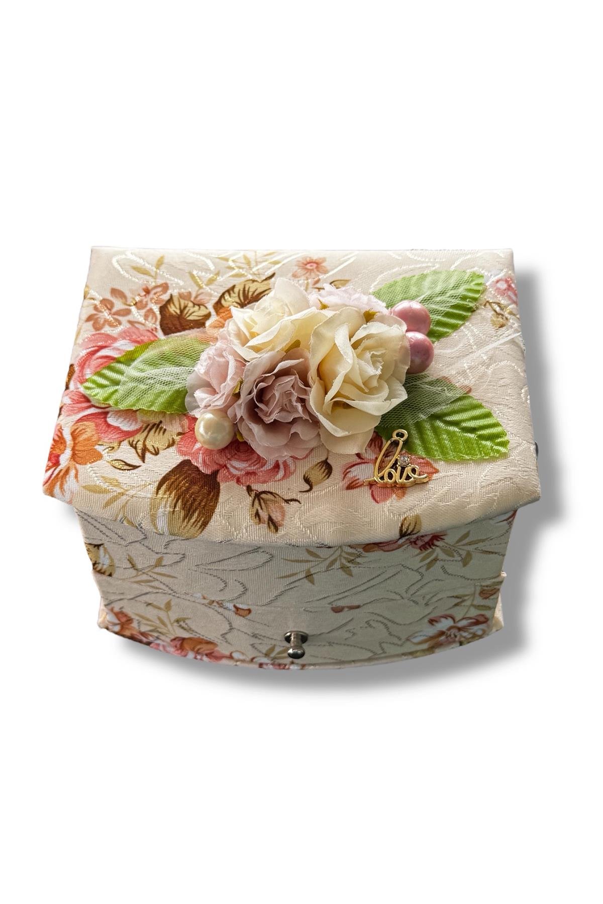 Karışık Renk Çiçek Figürlü Ayna Detaylı Çekmeceli Takı Organizeri