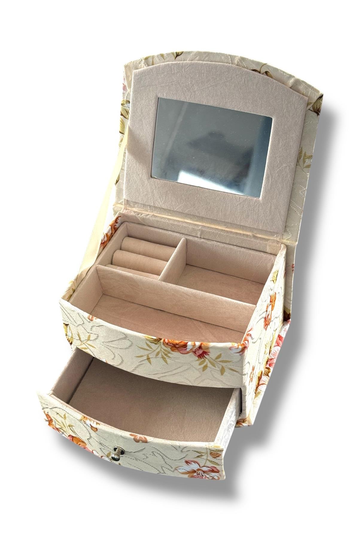 Karışık Renk Çiçek Figürlü Ayna Detaylı Çekmeceli Takı Organizeri