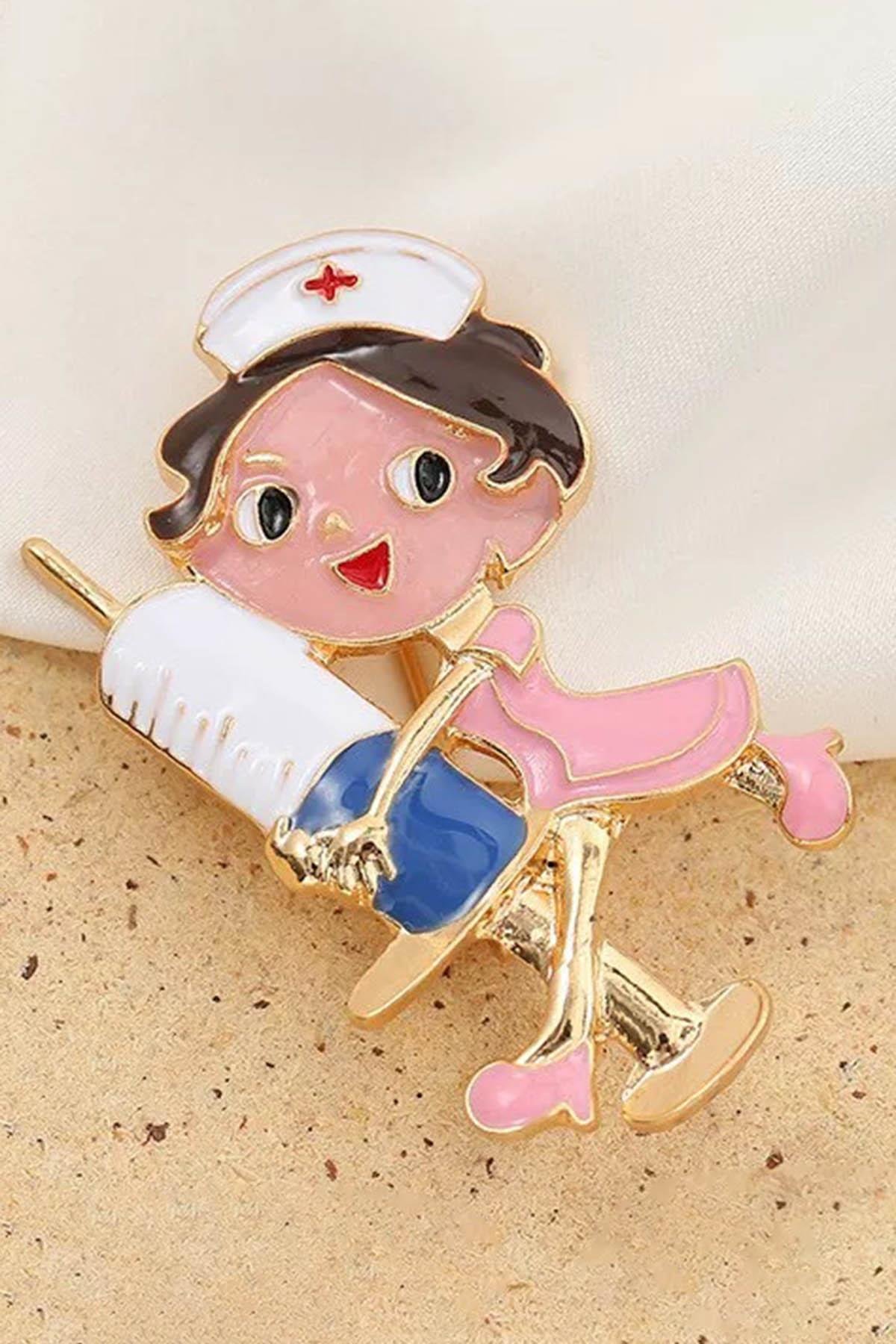 Karışık Renk Hemşire Figürlü Broş