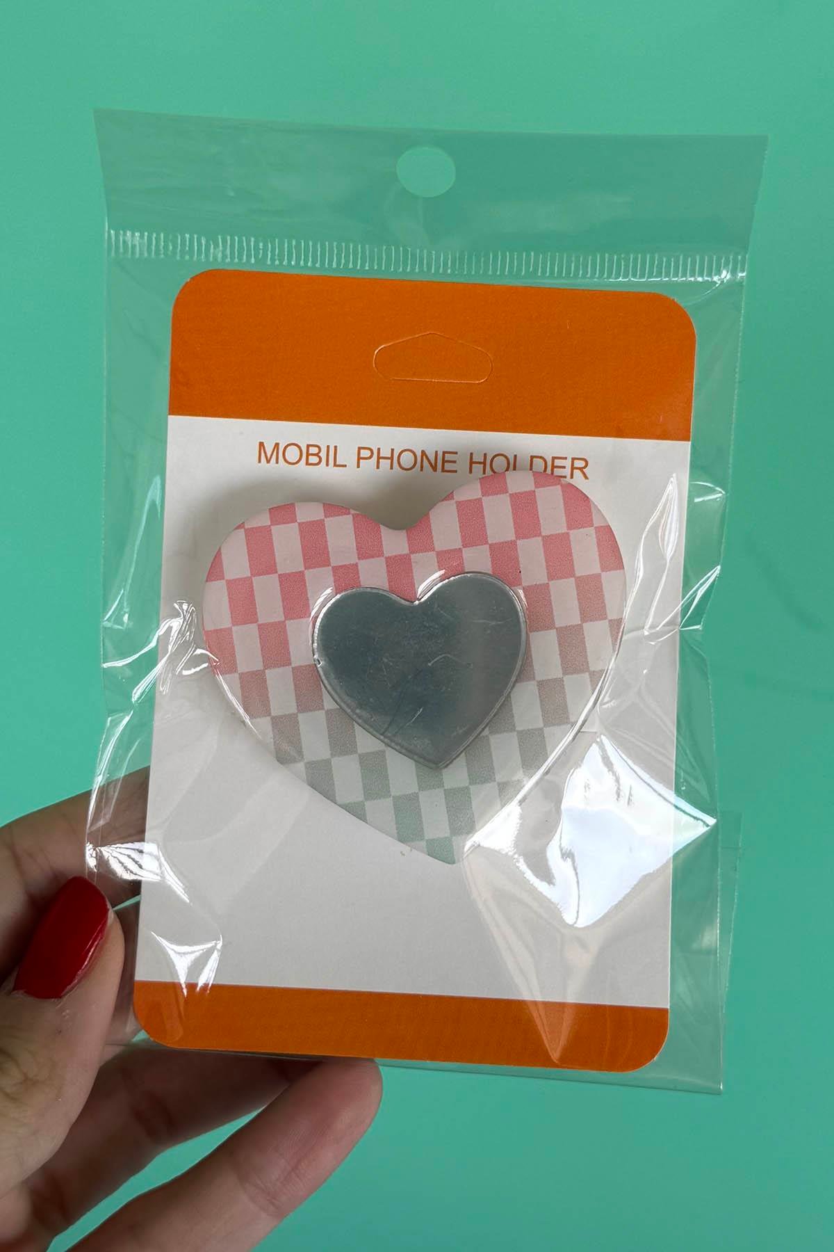 Karışık Renk Kalp Figürlü Ayna Detaylı  3D Telefon Tutacağı