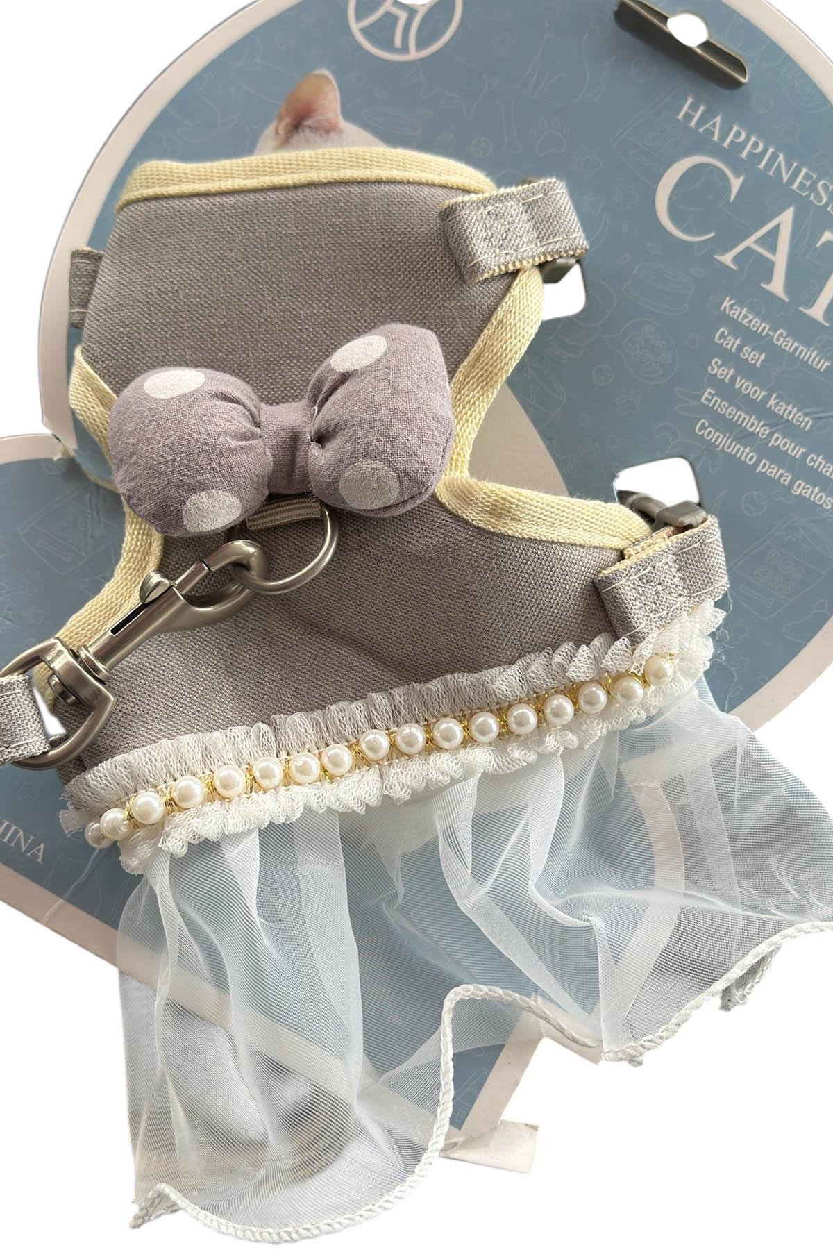 Karışık Renk Kurdele Figürlü İnci Ve Tül Detaylı Bel Göğüs Ayarlanabilir Kedi/Köpek Tasma