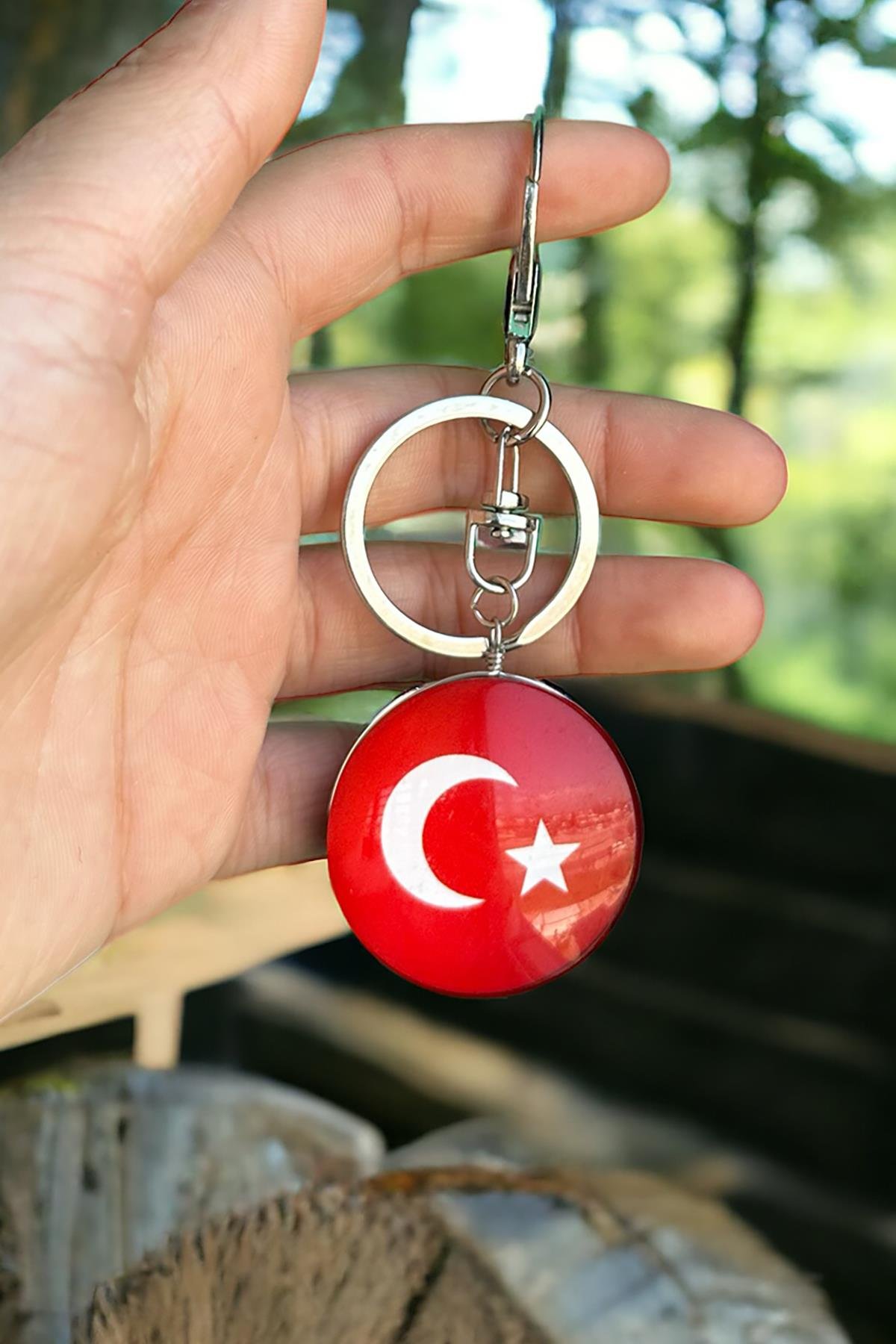 Karışık Renk Türk Bayrak Figürlü Çift Taraflı Anahtarlık