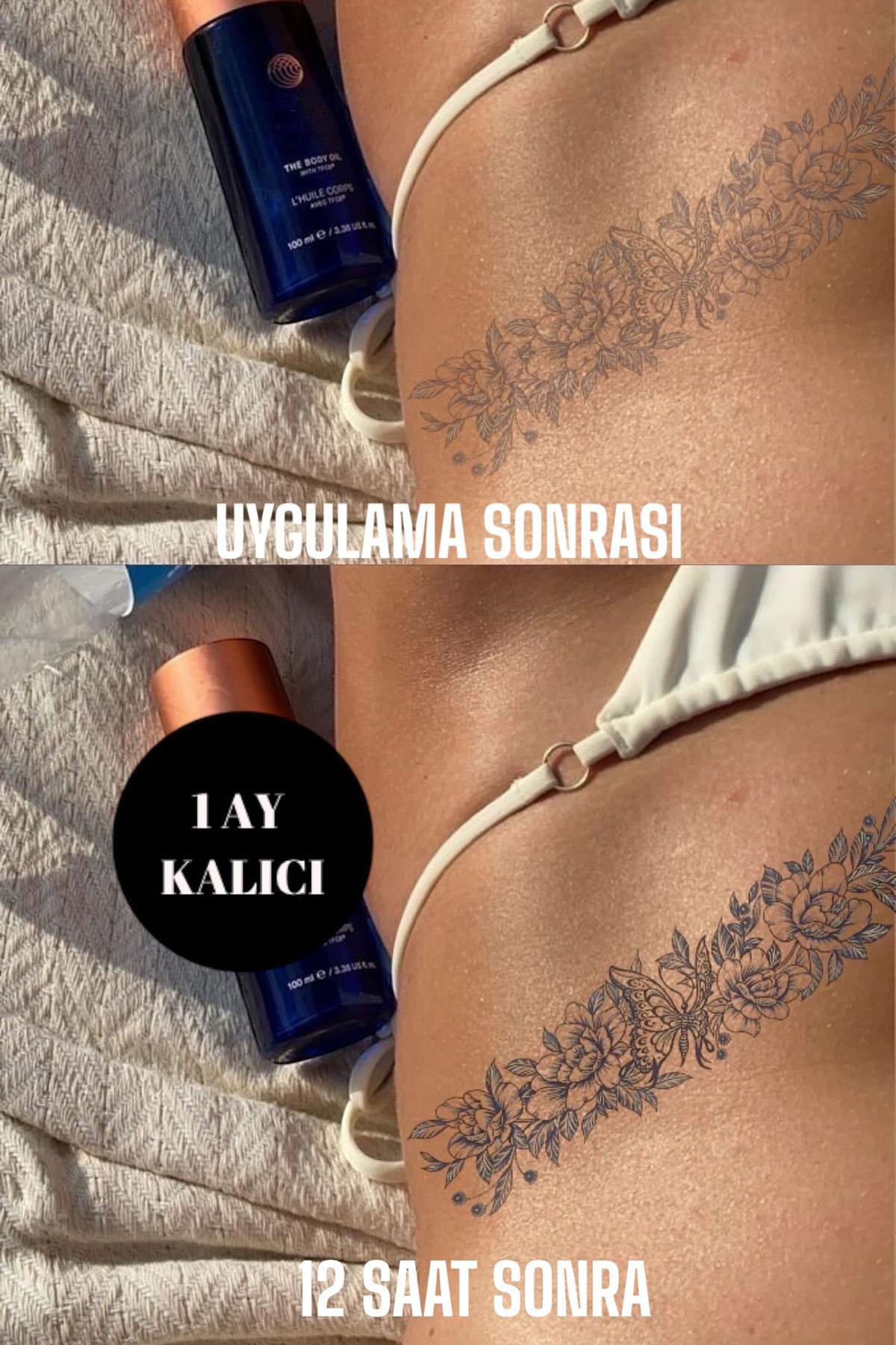 Kelebek Ve Çiçek Figürlü 12 Saat Sonra Kararan Geçici Dövme Tattoo
