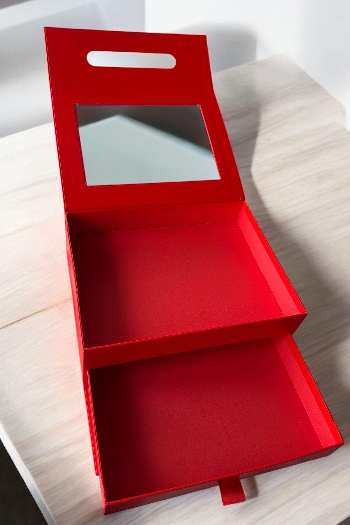 Kırmızı Renk Çanta Detaylı Çekmeceli Hediye Kutusu