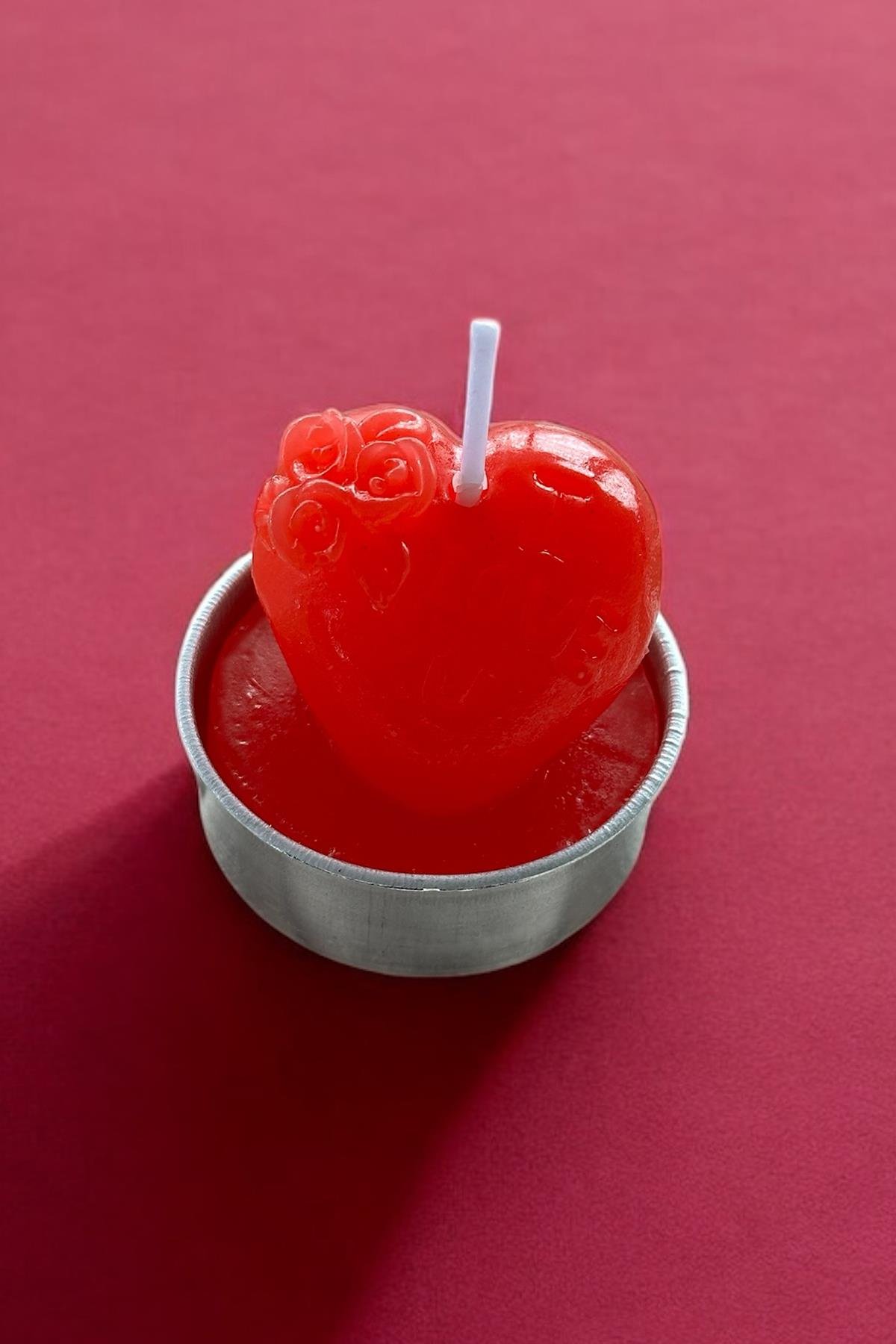 Kırmızı Renk Kalp Figürlü I Love U Yazı Detaylı  Mum