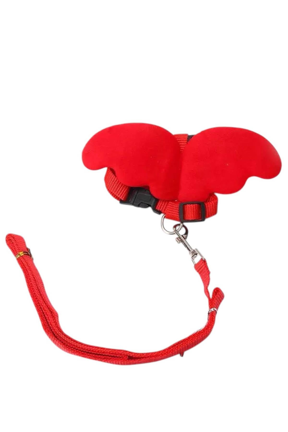 Kırmızı Renk Kanat Figürlü Bel Göğüs Ayarlanabilir Kedi/Köpek Tasma