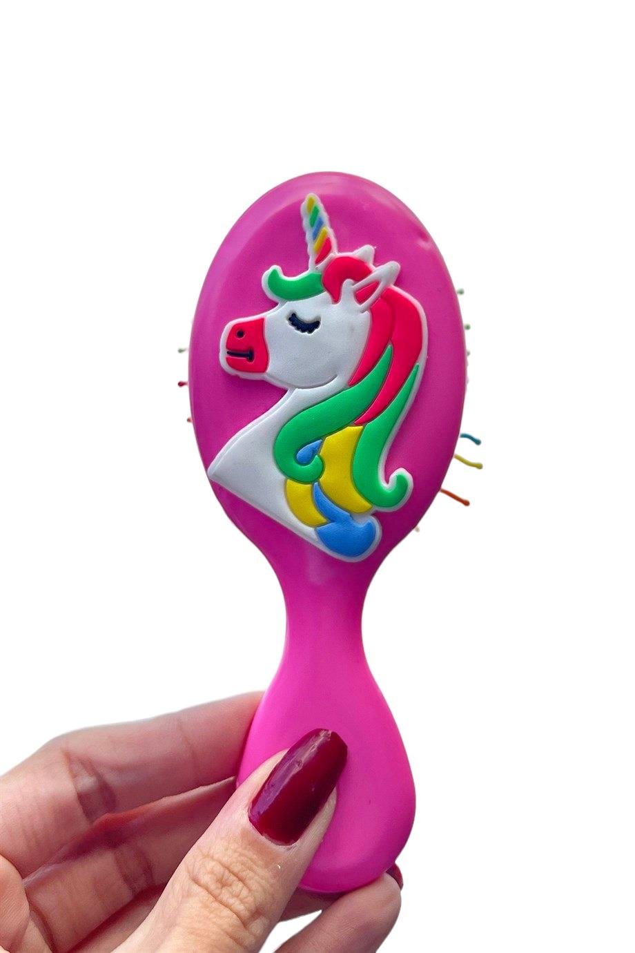 Koyu Pembe Renk Unicorn Figürlü Tarak