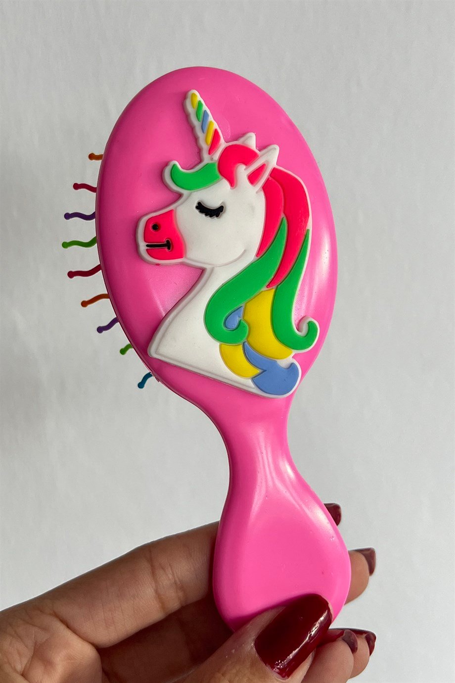 Koyu Pembe Renk Unicorn Figürlü Tarak