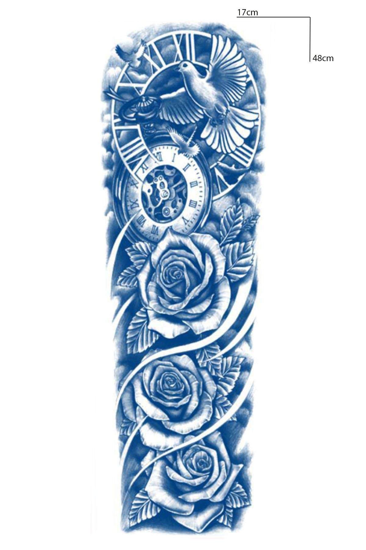 Kuş Ve Gül Figürlü 12 Saat Sonra Kararan Geçici Kol Dövme Tattoo