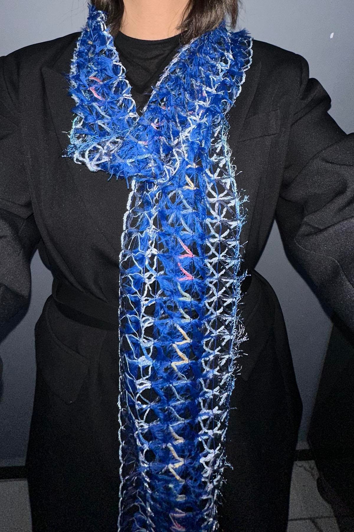 Lacivert Renk Örgü Detaylı Şal