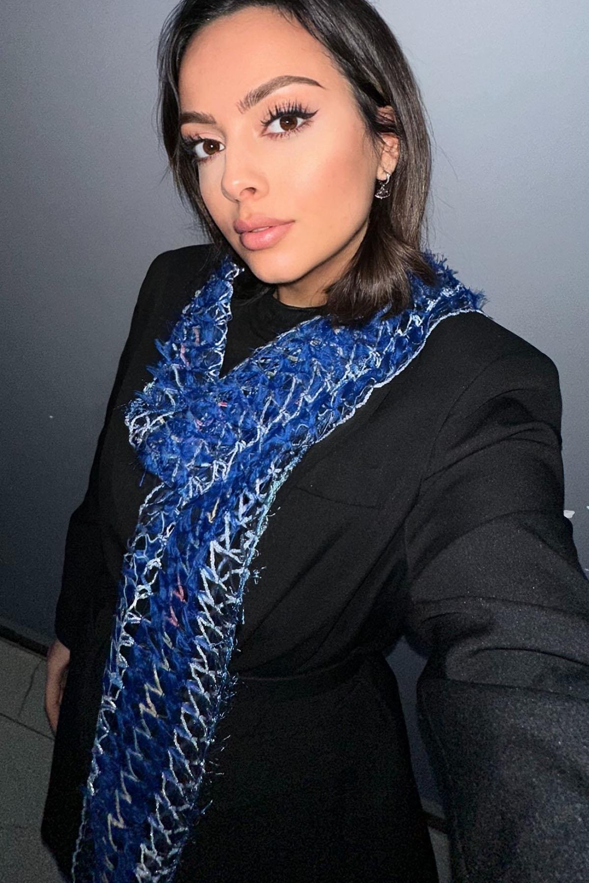 Lacivert Renk Örgü Detaylı Şal