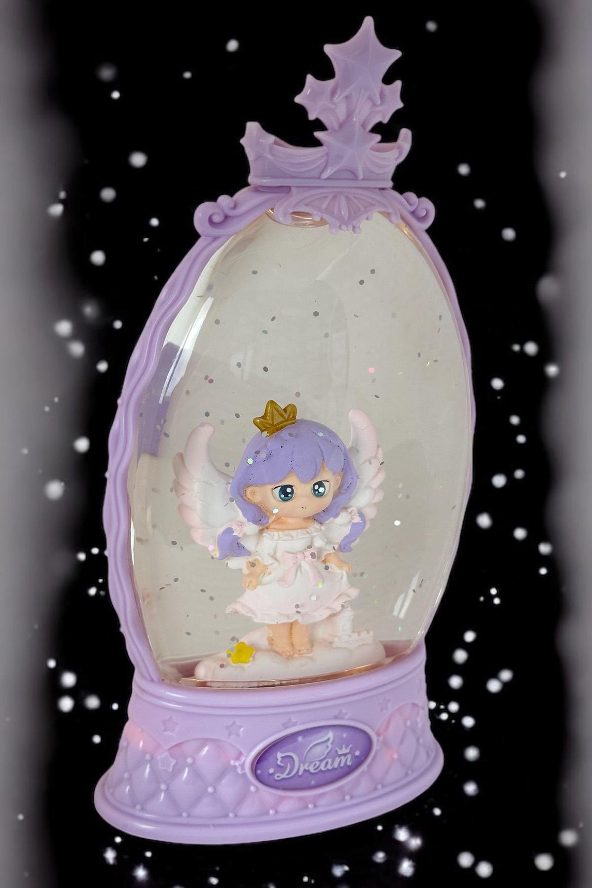 Lila Renk Kız Figürlü Müzikli Ve Işıklı Kar Küresi