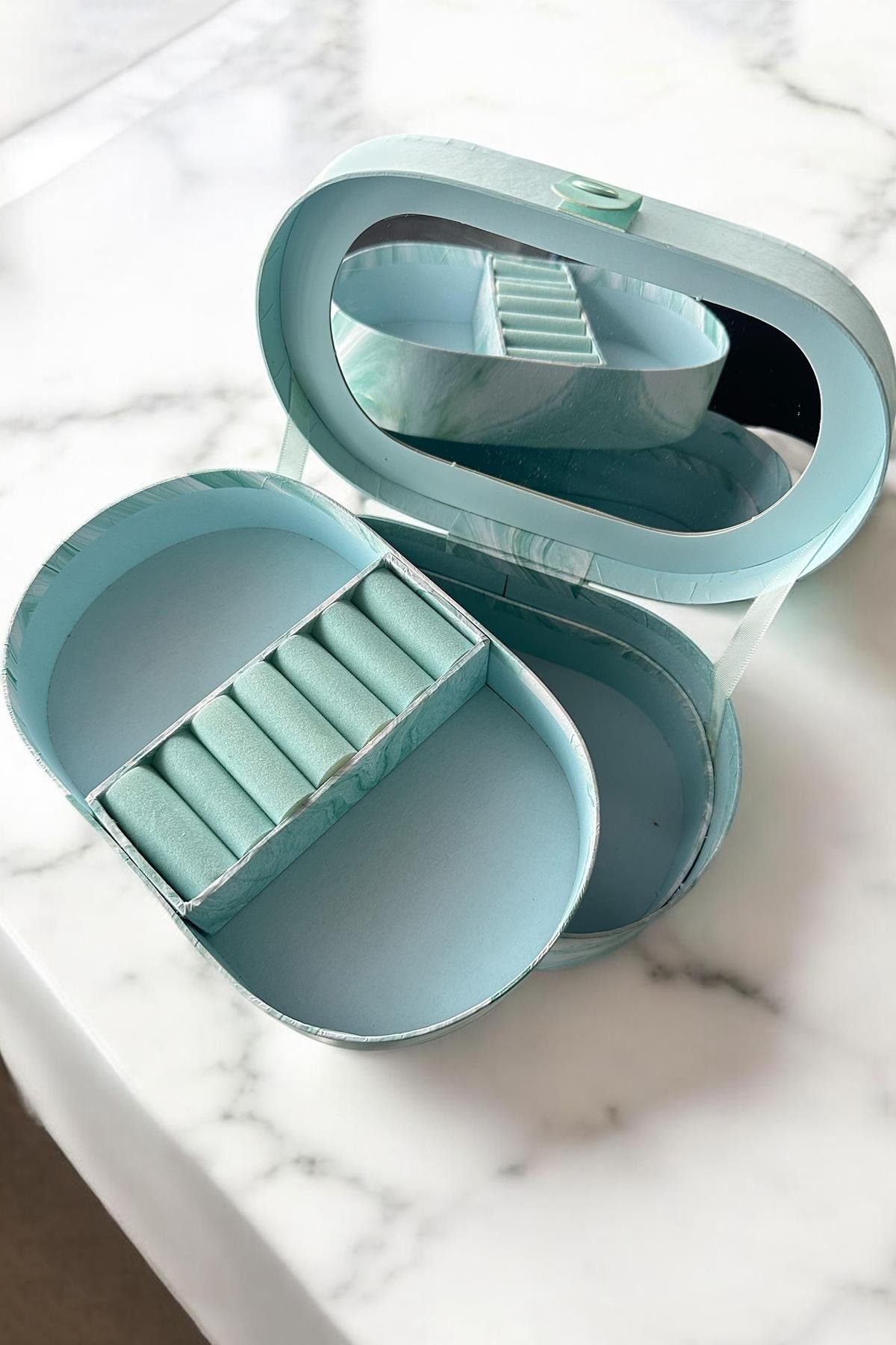 Mavi Renk Ayna Detaylı Takı Organizeri