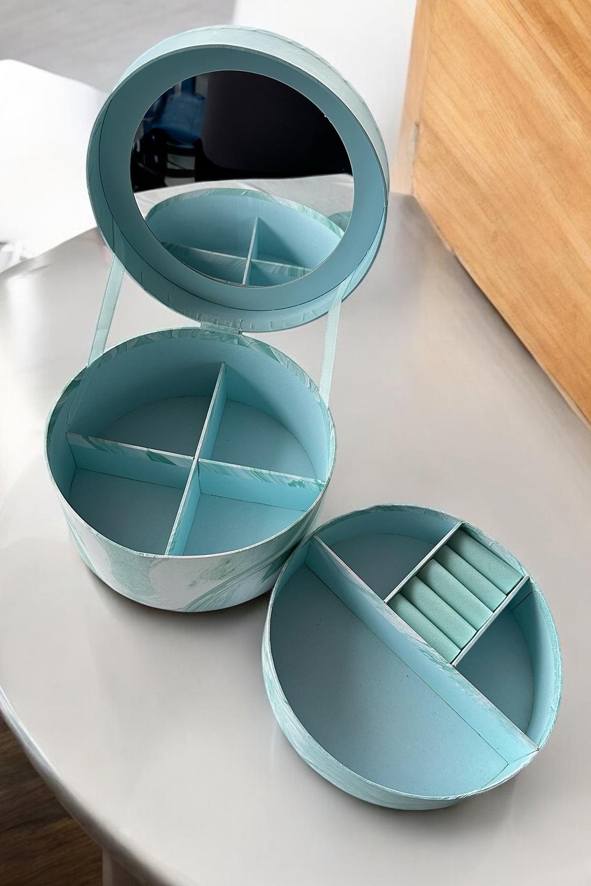 Mavi Renk Ayna Detaylı Takı Organizeri