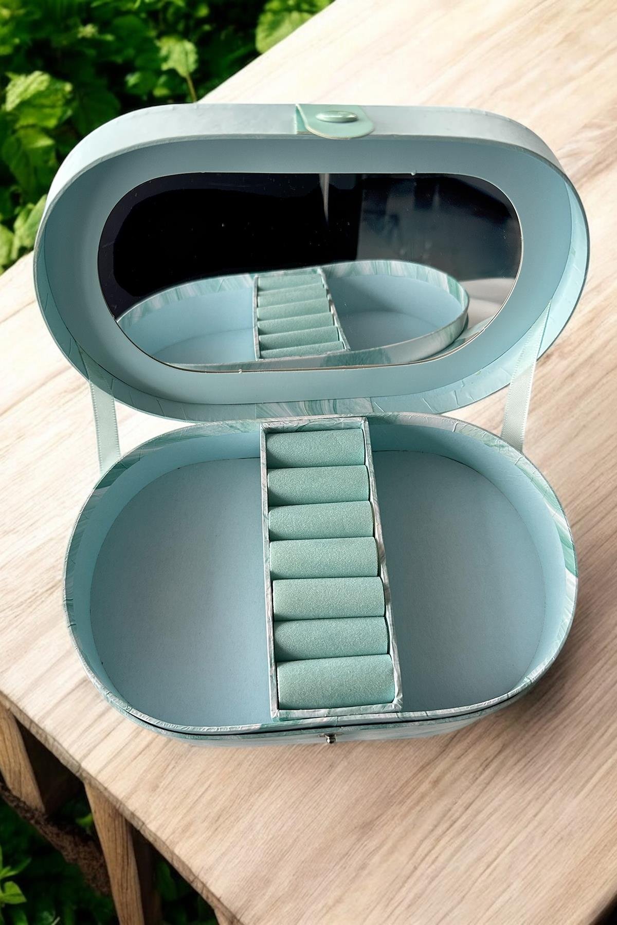 Mavi Renk Ayna Detaylı Takı Organizeri