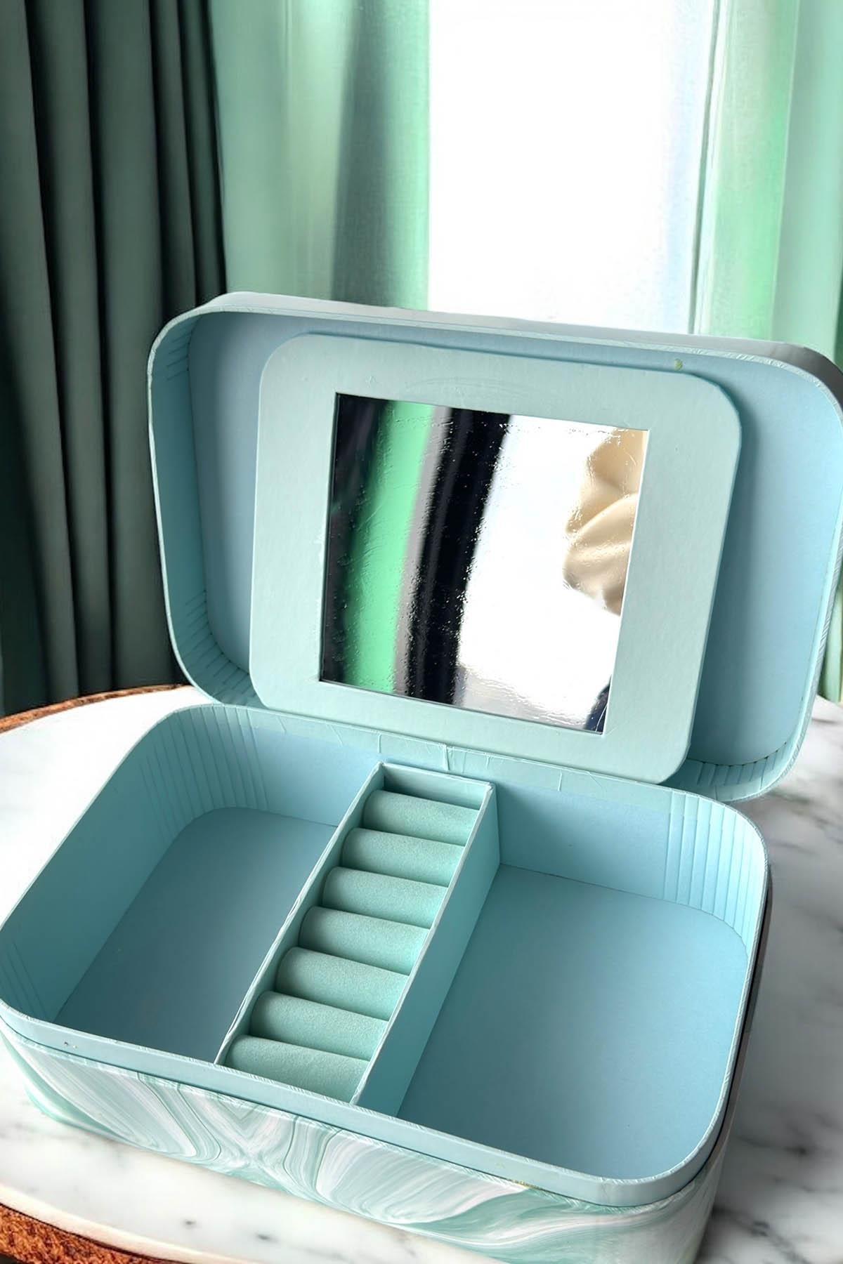 Mavi Renk Ayna Detaylı Takı Organizeri