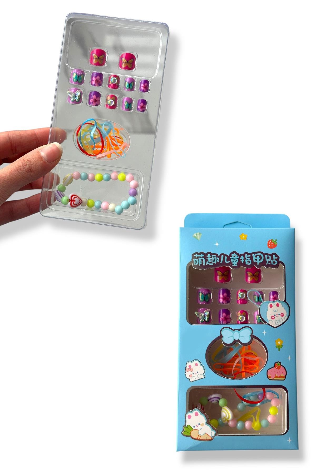 Mavi Renk Çocuk Tırnak/ Bileklik/Toka /Takma Tırnak Set