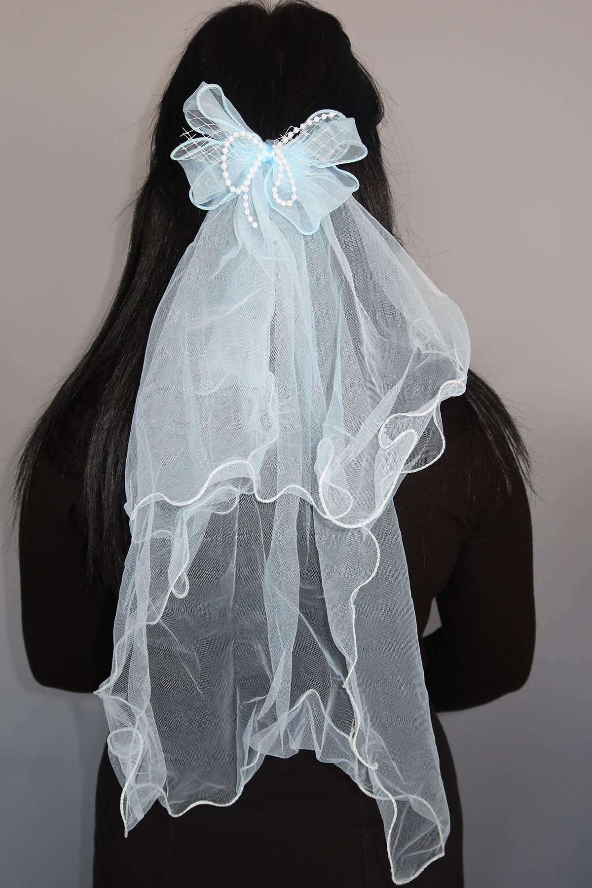 Mavi Renk Kurdele Figürlü Duvak Detaylı Pens Toka