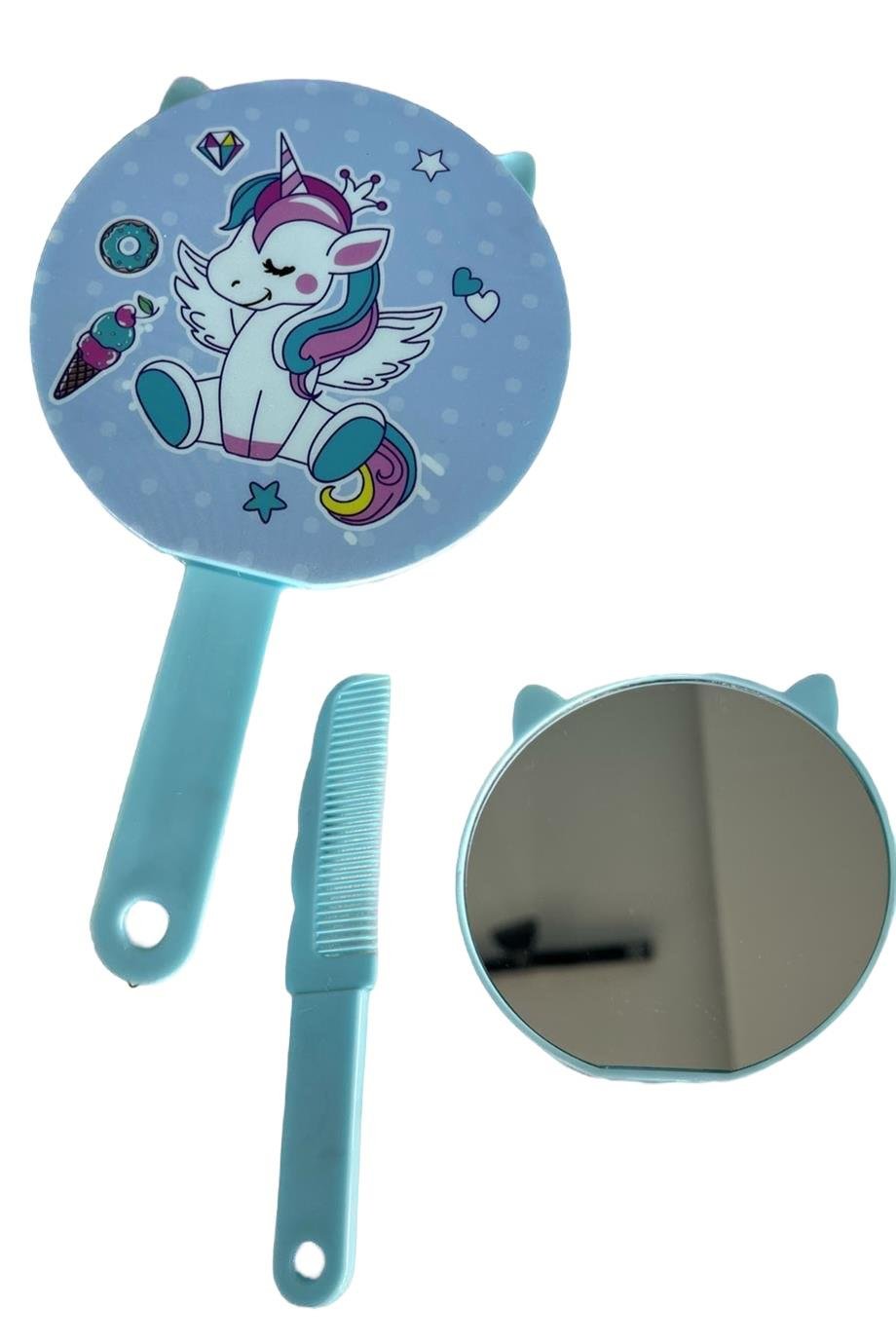 Mavi Renk Unicorn Figürlü Tarak Detaylı Ayna