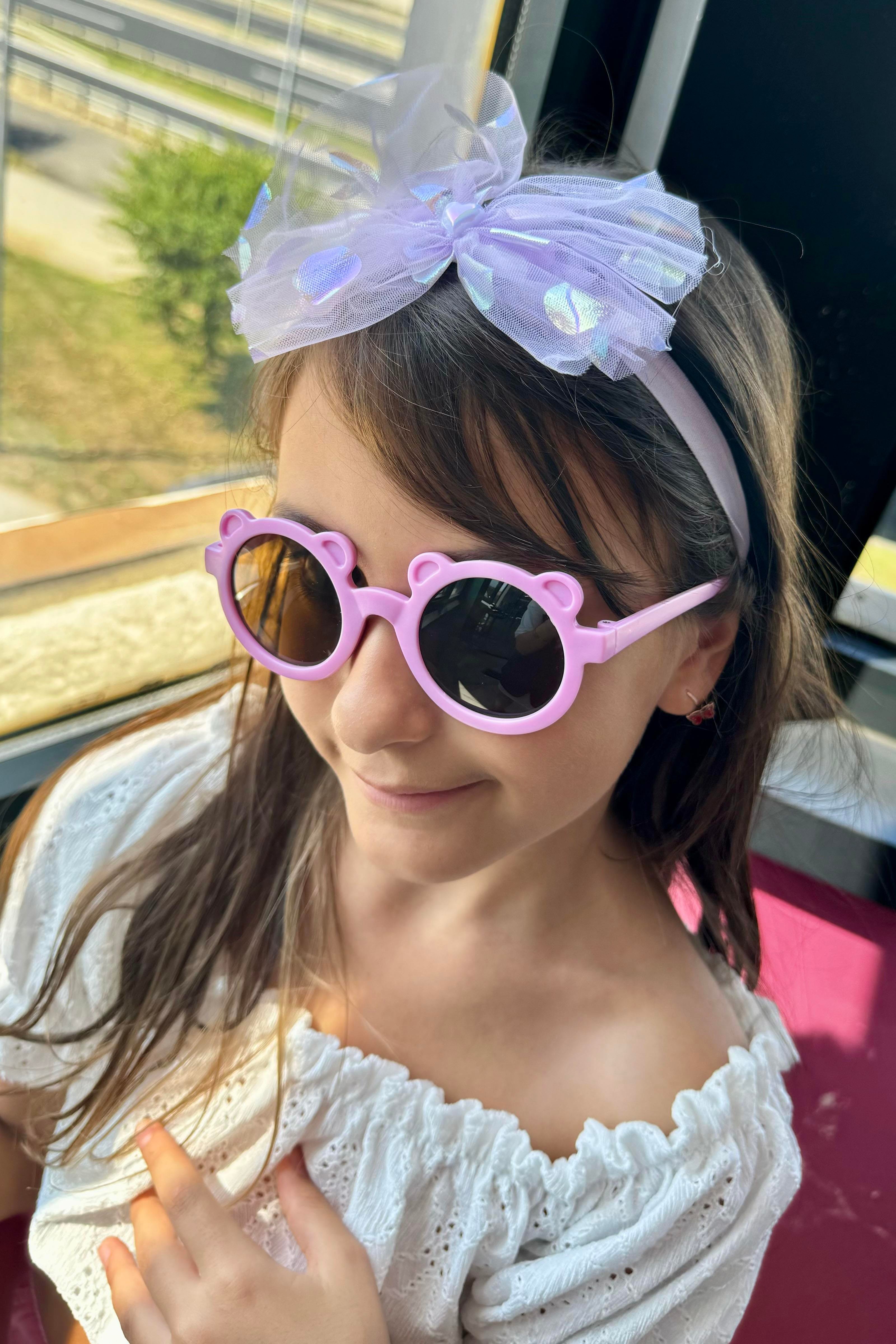Mor Renk Çocuk Gözlük Ve Bandana Set