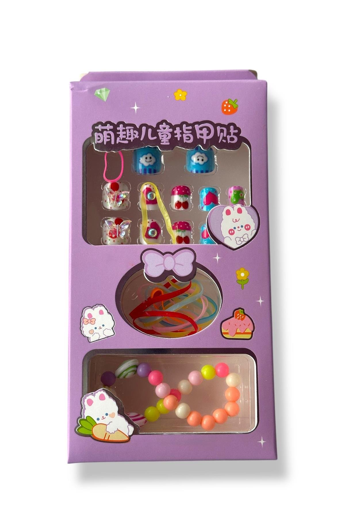 Mor Renk Çocuk Tırnak /Bileklik /Toka/Takma Tırnak Set