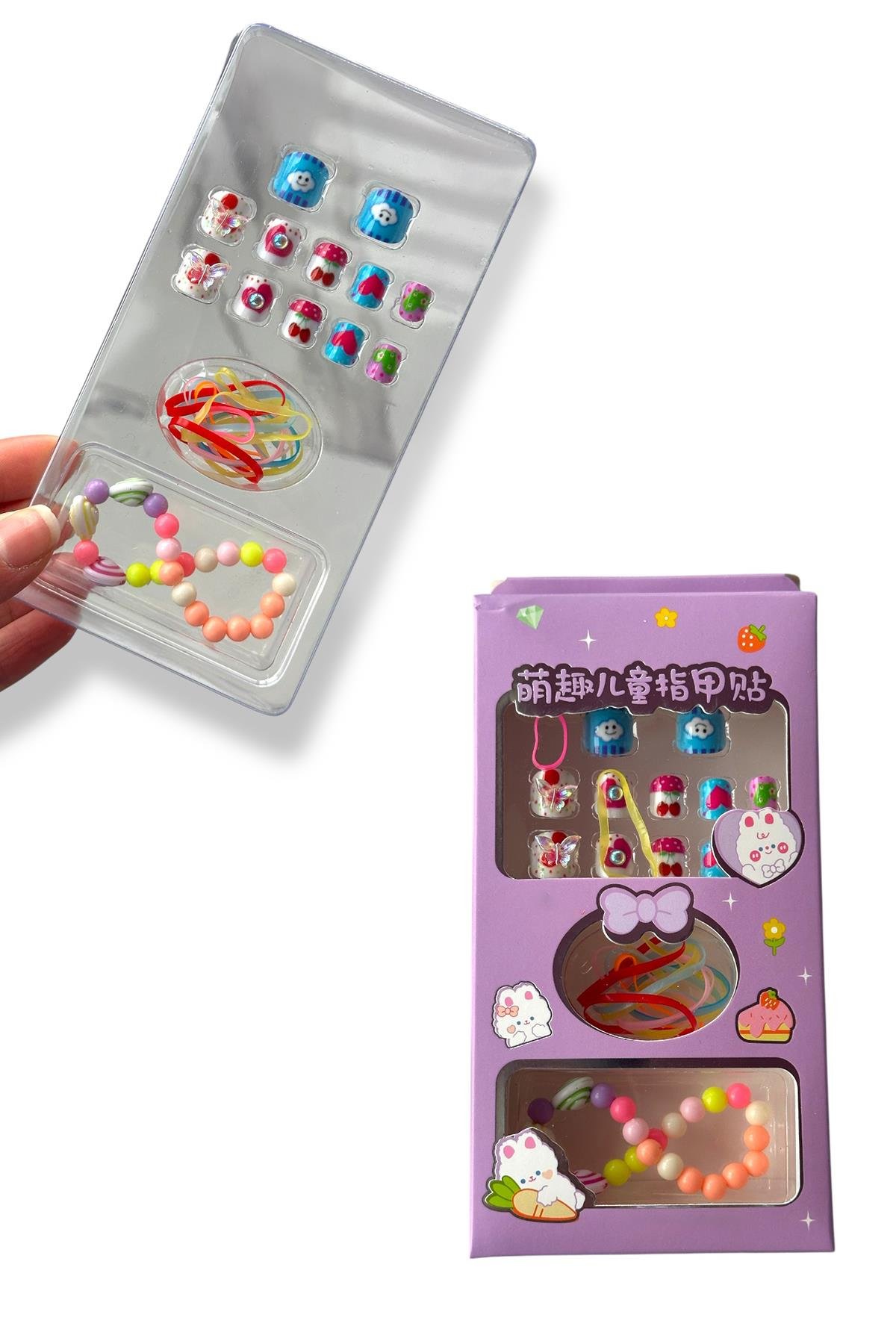 Mor Renk Çocuk Tırnak /Bileklik /Toka/Takma Tırnak Set