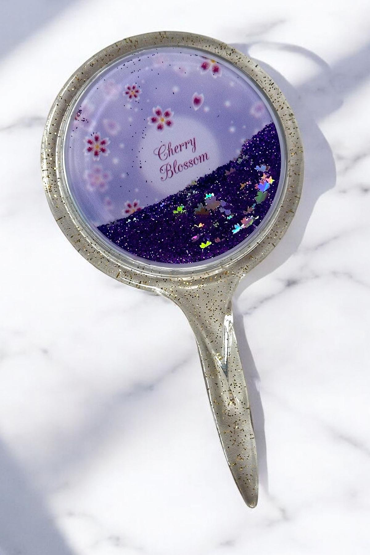 Mor Renk Pul Detaylı Çiçek Figürlü El Aynası