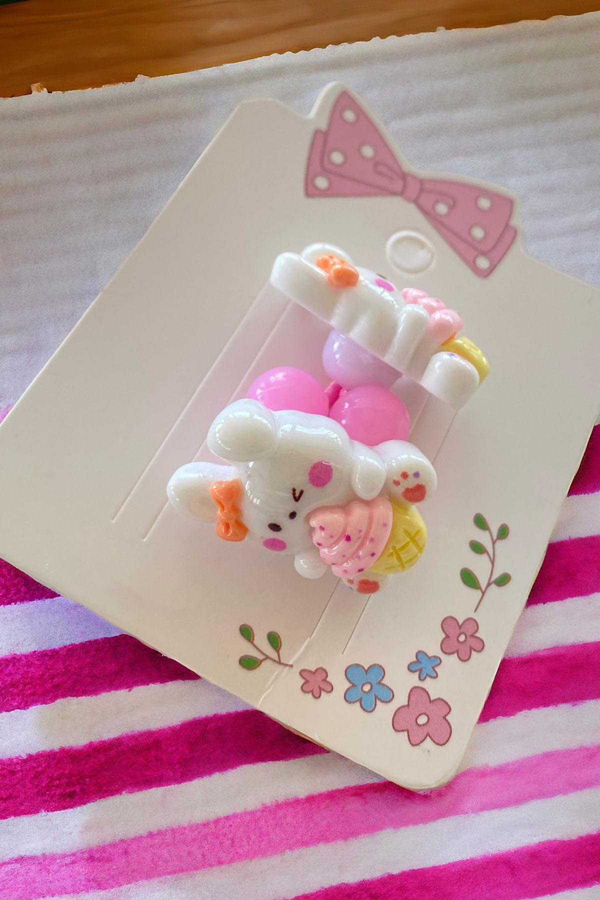 Pembe Renk 2'li Tavşan Figürlü Lastik Toka