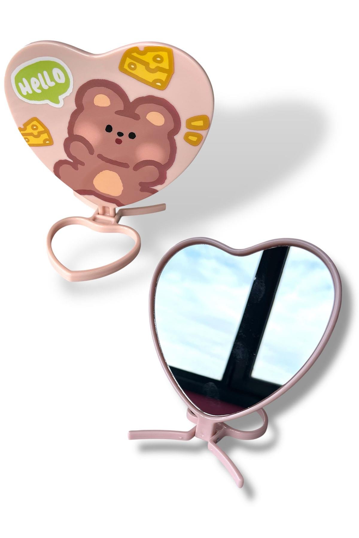 Pembe Renk Ayı Figürlü Masa Aynası