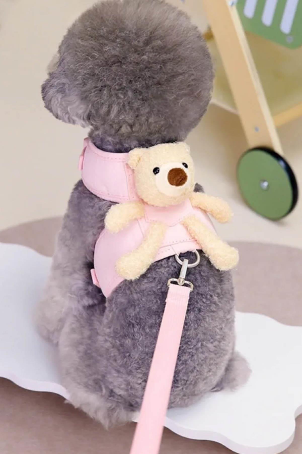 Pembe Renk Ayıcık Figürlü L Beden Göğüs Kedi/Köpek Tasma