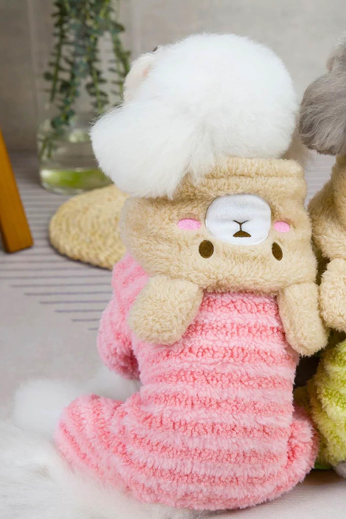 Pembe Renk Ayıcık Figürlü Peluş XL Köpek Tulum