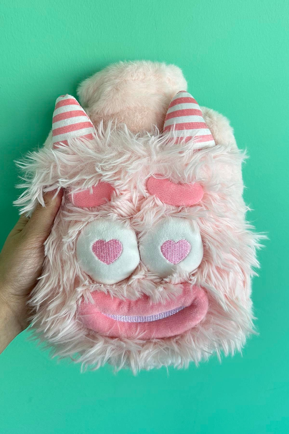 Pembe Renk Canavar Figürlü Peluş Sıcak Su Torbası