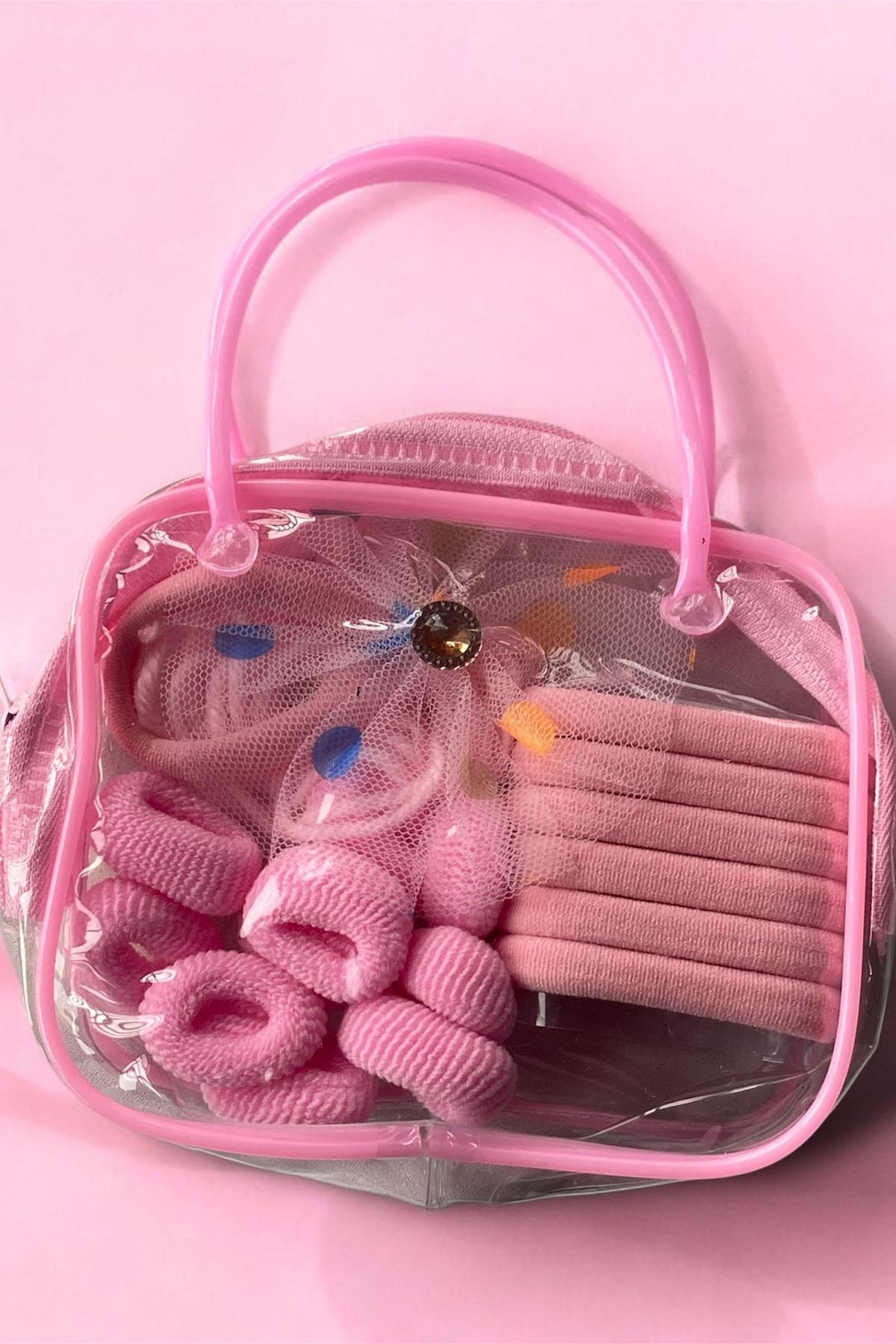 Pembe Renk Çantalı Havlu Toka Set