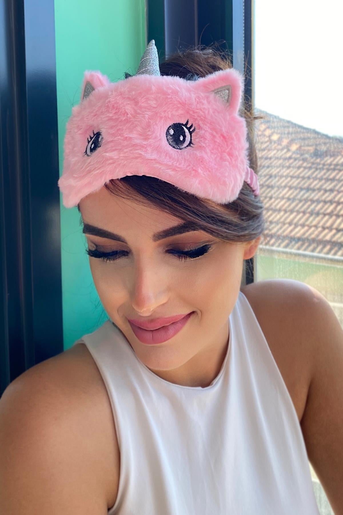 Pembe Renk Göz Figürlü Unicorn Uyku Bandı