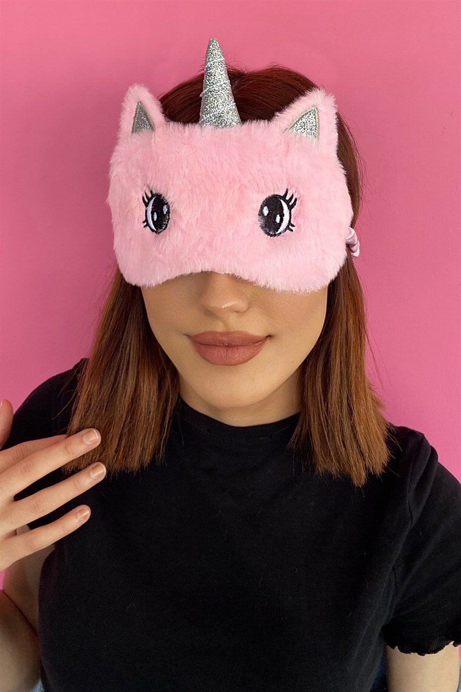 Pembe Renk Göz Figürlü Unicorn Uyku Bandı