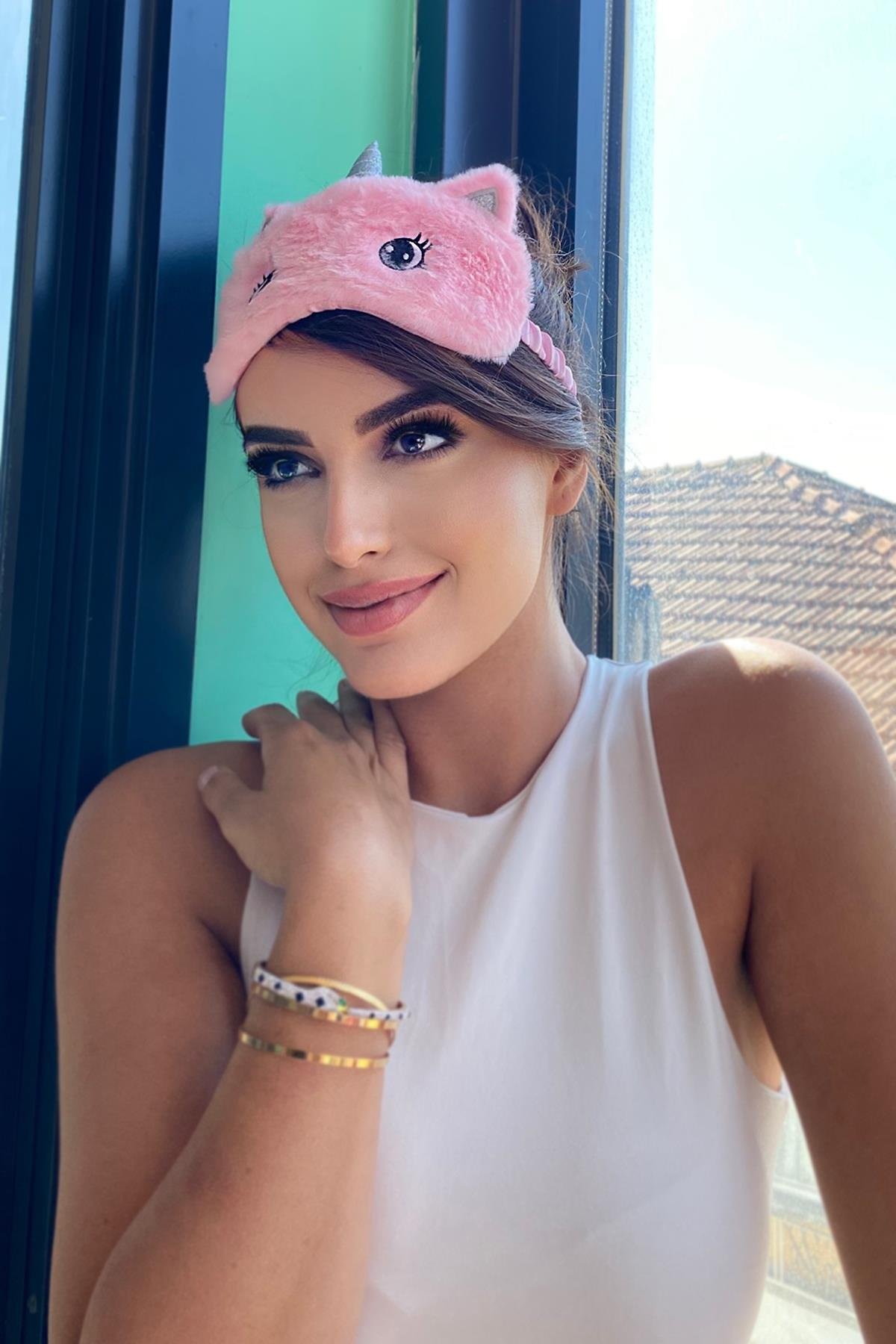 Pembe Renk Göz Figürlü Unicorn Uyku Bandı