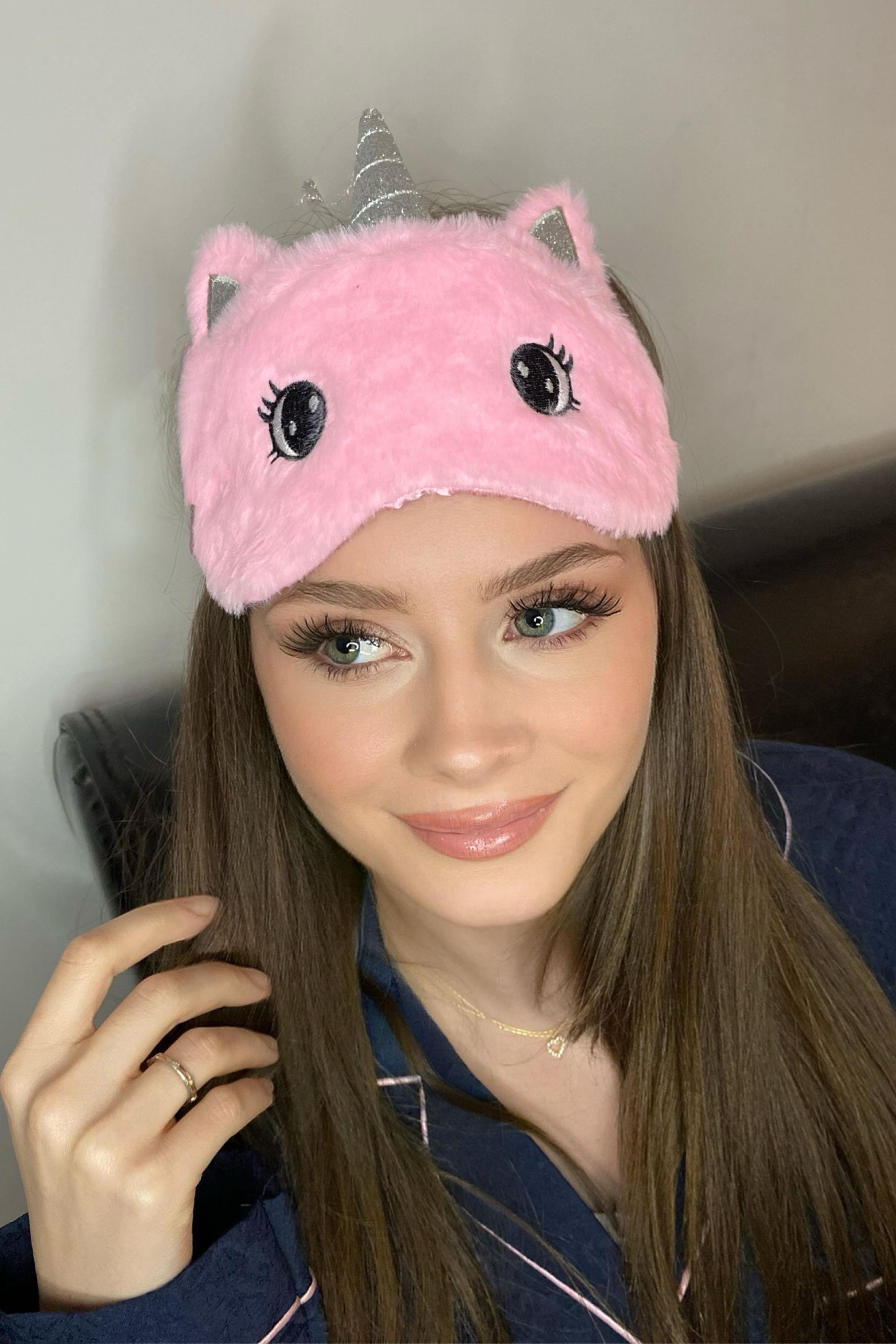 Pembe Renk Göz Figürlü Unicorn Uyku Bandı