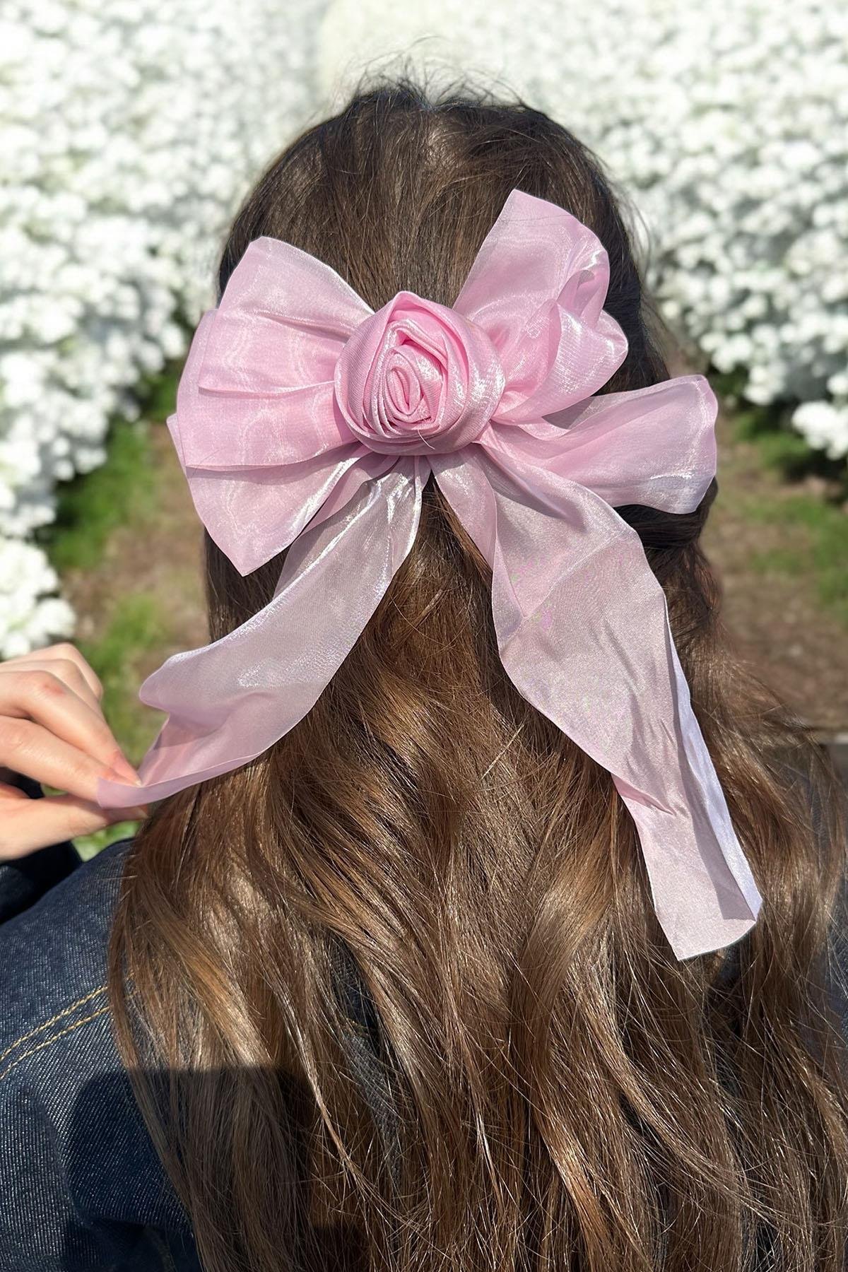 Pembe Renk Gül Figürlü Kurdele Pens Toka