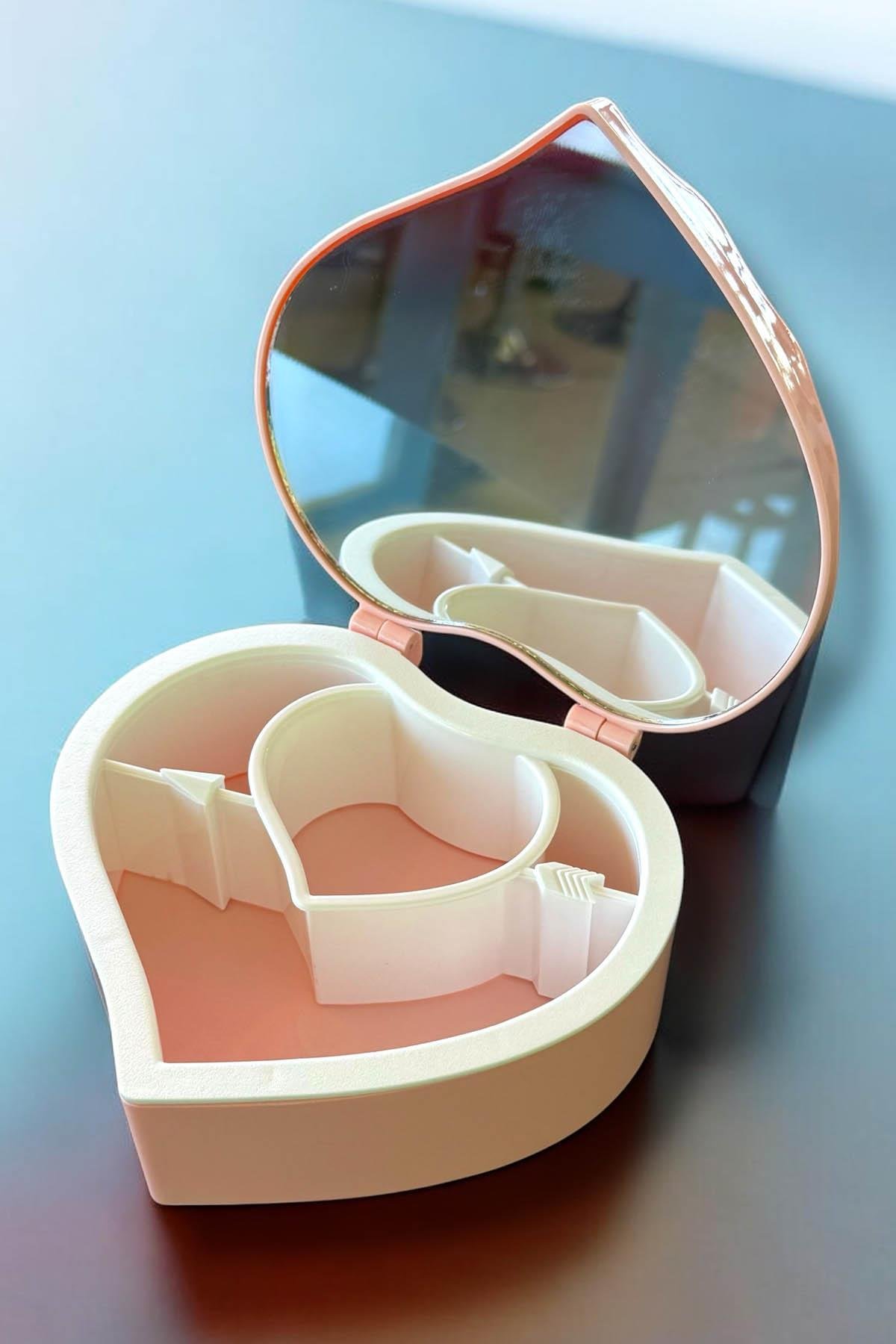 Pembe Renk Kalp Figürlü Aynalı Takı Organizeri