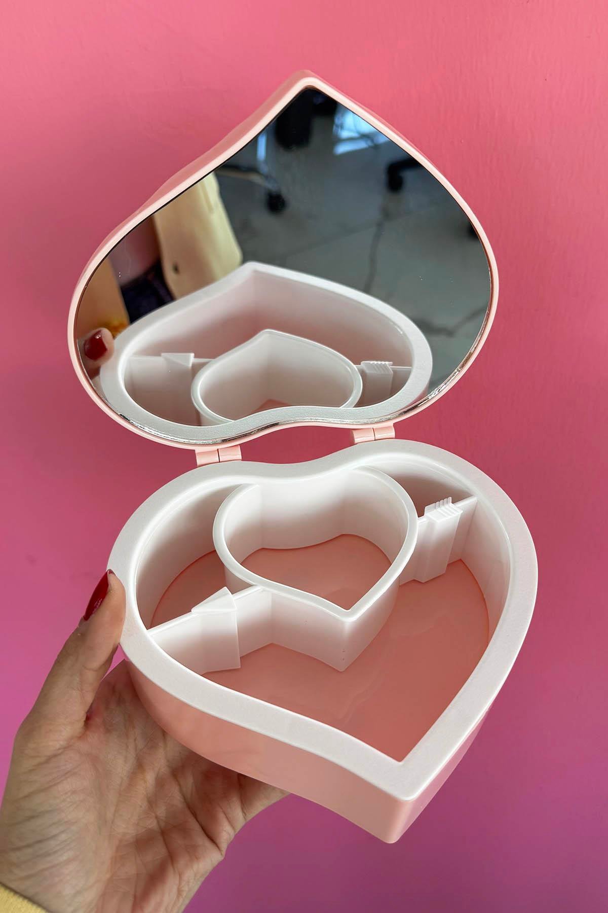 Pembe Renk Kalp Figürlü Aynalı Takı Organizeri