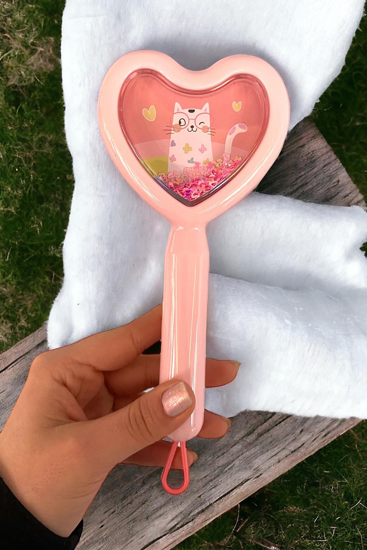 Pembe Renk Kalp Figürlü Sim Detaylı Saç Tarama Fırçası/ Tarak